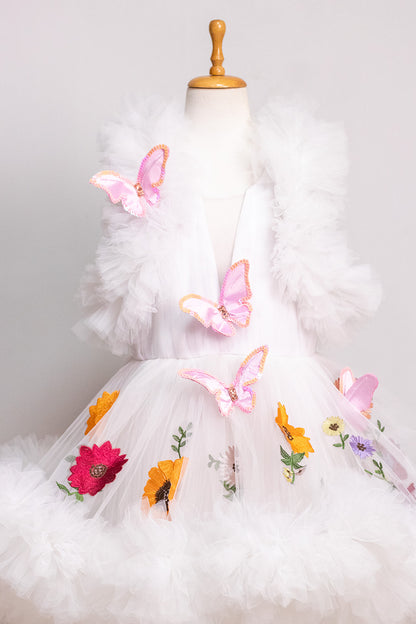 White Two Layered Butterfly Gown