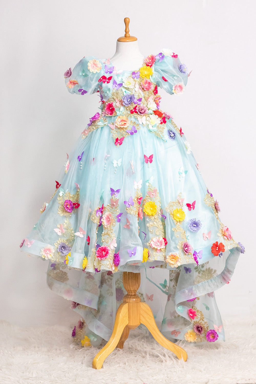 Princess Elsa 3D Flowers Trail Gown