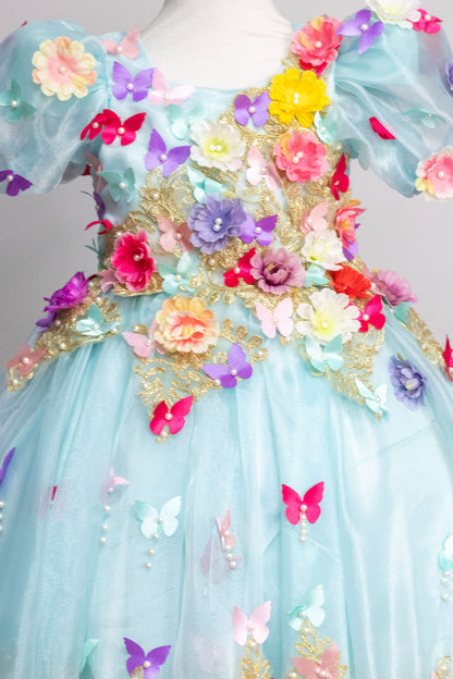 Princess Elsa 3D Flowers Trail Gown