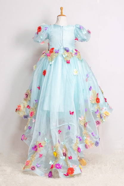 Princess Elsa 3D Flowers Trail Gown