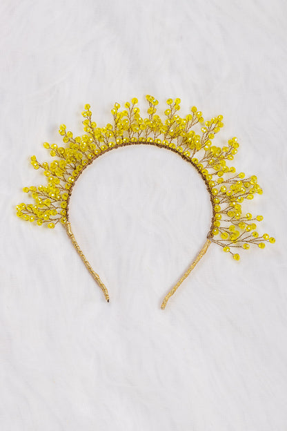 Yellow Crystal Beads Head Crown