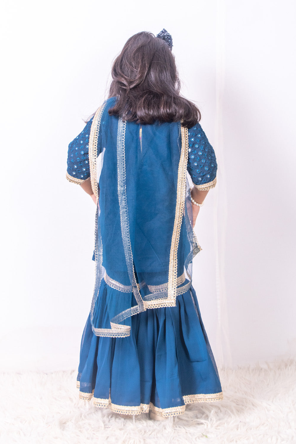 Teal Blue Mirror Work Sharara Suit