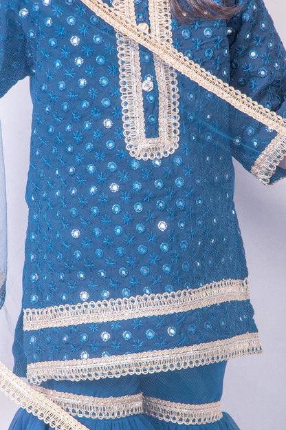 Teal Blue Mirror Work Sharara Suit