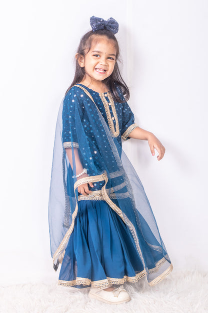 Teal Blue Mirror Work Sharara Suit