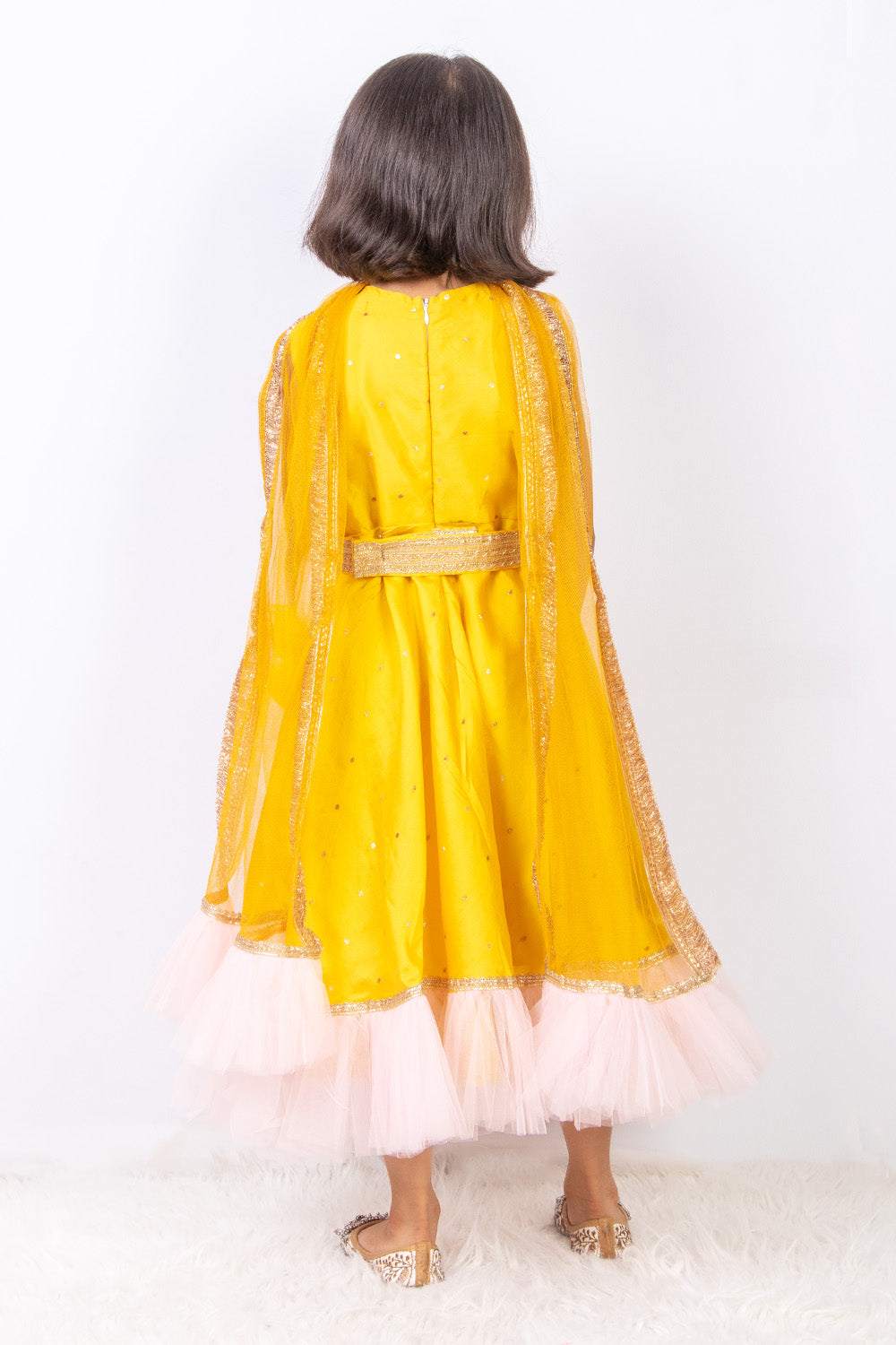 Yellow Anarkali with Net Dupatta and Belt