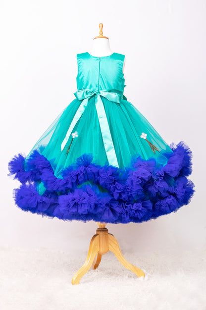 Peacock Theme Heavy Ruffled Gown