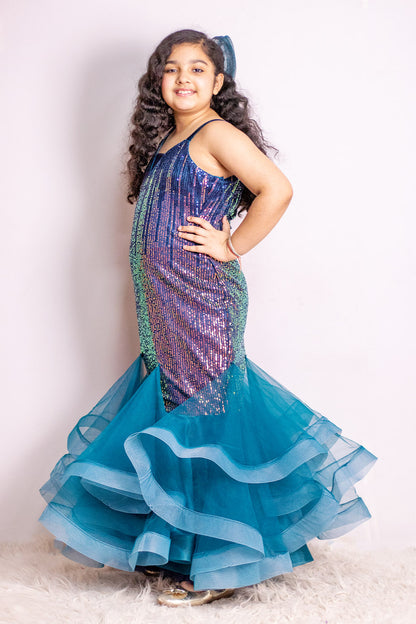 Blue Sequins Peacock Theme Gown
