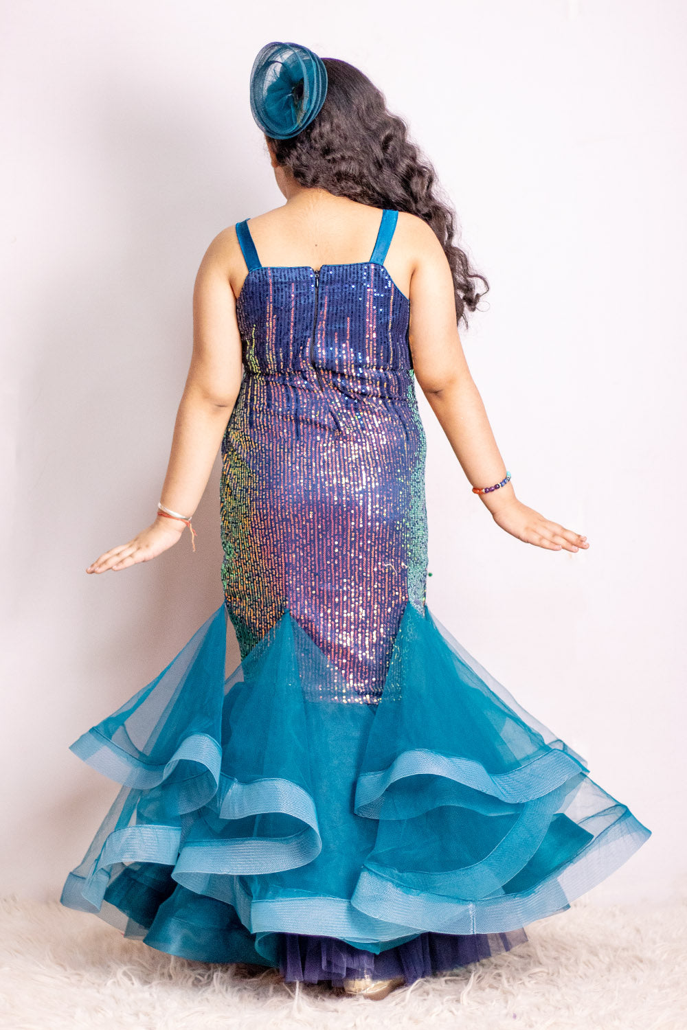 Blue Sequins Peacock Theme Gown