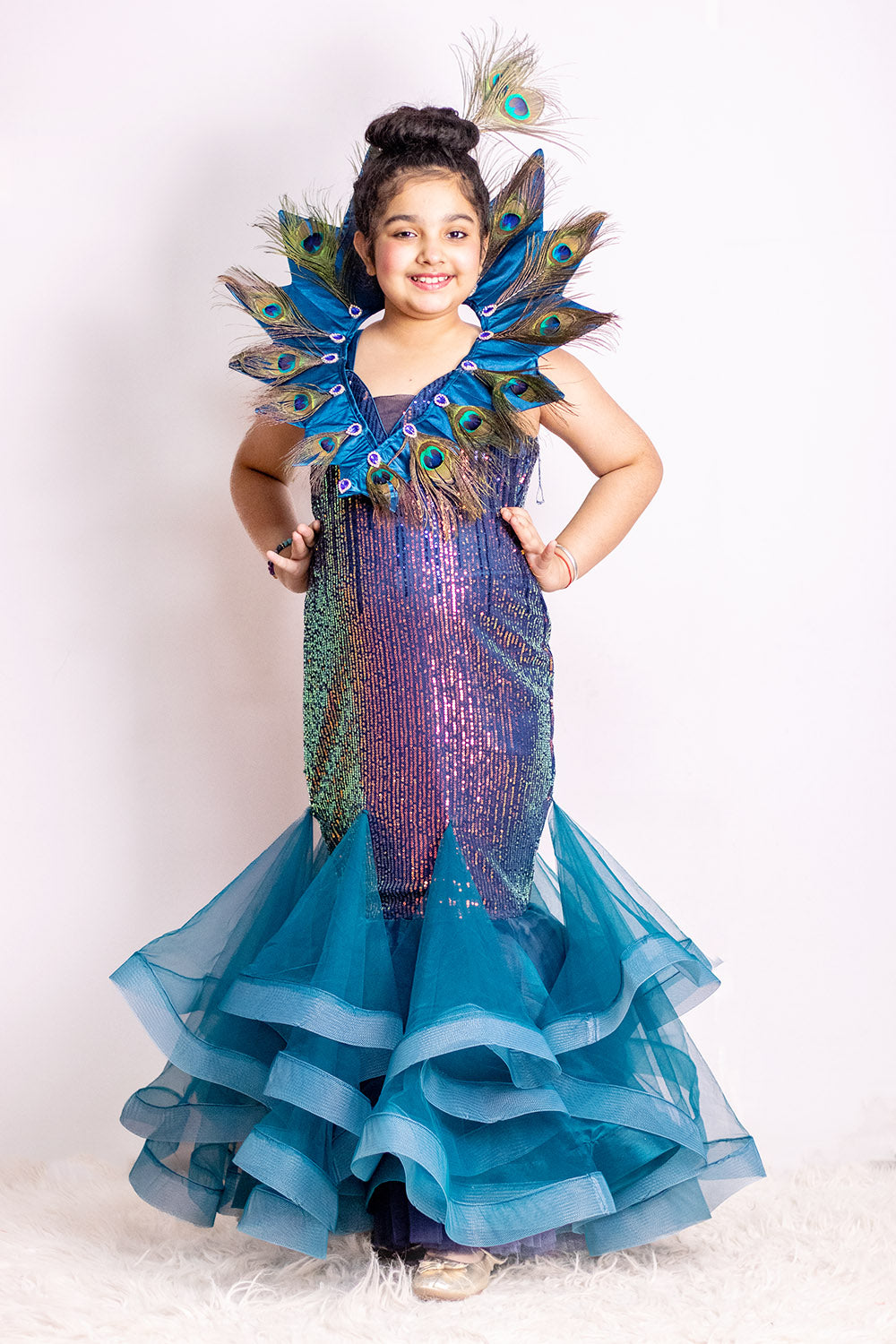 Blue Sequins Peacock Theme Gown