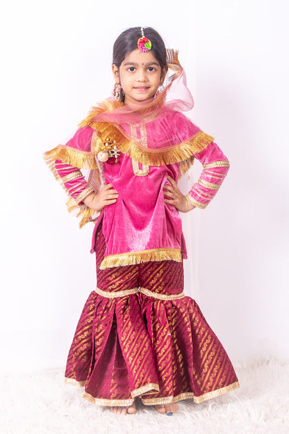 Pink and Wine Velvet and Brocade Sharara Suit