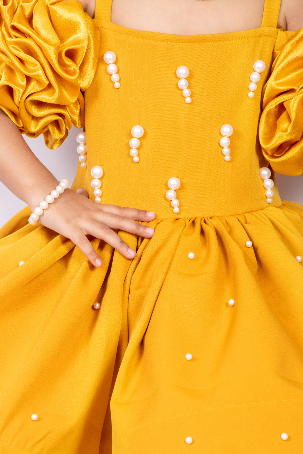 Mustard Banana Crepe and Net Dress