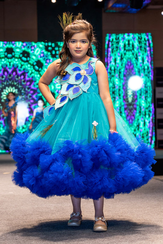 Peacock Theme Heavy Ruffled Gown