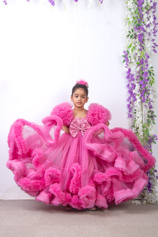 Pink Heavily Ruffled and Flared Gown
