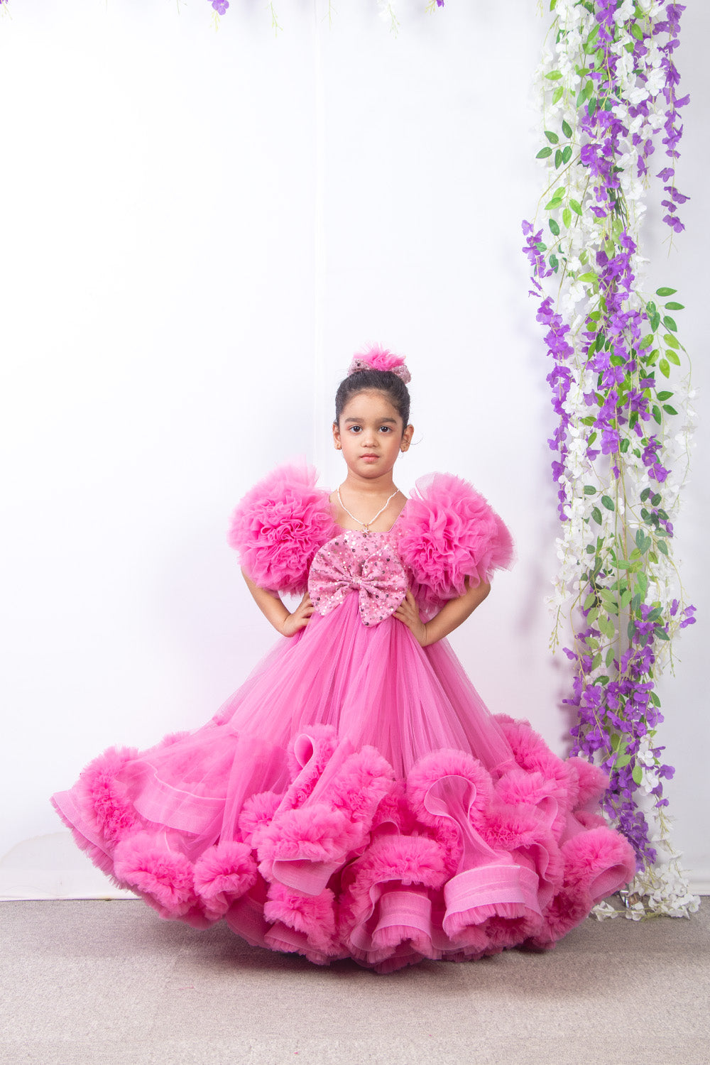 Pink Heavily Ruffled and Flared Gown