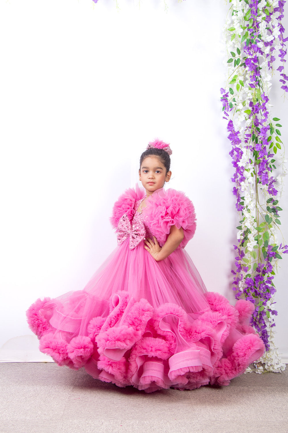 Pink Heavily Ruffled and Flared Gown